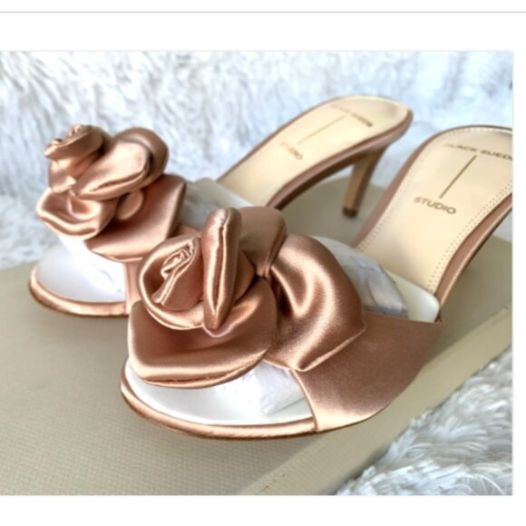 NIB BLACK SUEDE STUDIO Josey 65 Mule Sandals Color Old Rose Satin 6 MSRP $230 - Picture 9 of 16